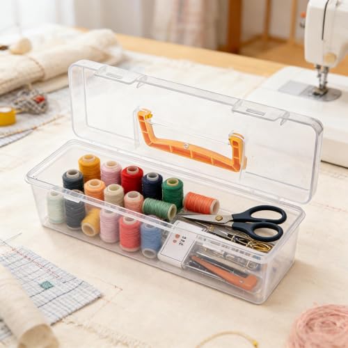 Tosnail 3 Pack Plastic Box with Handle, Portable Storage Container, Organizer Cases for Art Painting Supplies, Crafting Tools, Sewing Accessories, Ribbons, Washi Tapes, Pottery Tools, Nail Polish