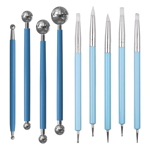 DIYOOHOMY 9 Pcs Polymer Clay Tools, Ball Stylus Silicone Sculpting Tools for Pottery Rock Dot Painting Nail Art Blending Clay Carving Ceramic Drawing DIY Craft Modeling - color: blue