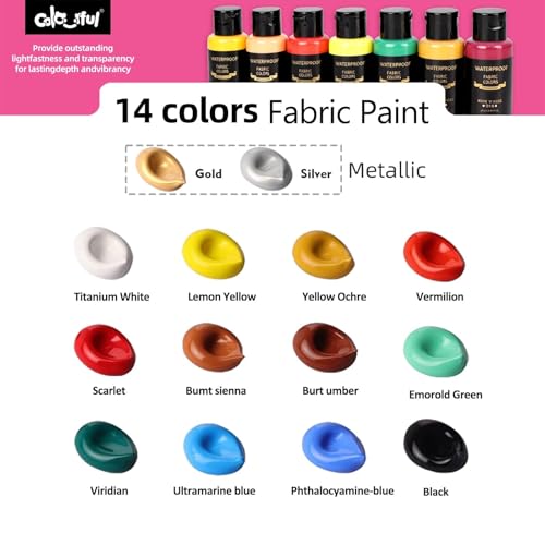 Colorful Fabric Paint Set for Clothes,14 Colors 2 Fl Oz Paint for Kids - color: 2 Fl Oz (Pack of 14)