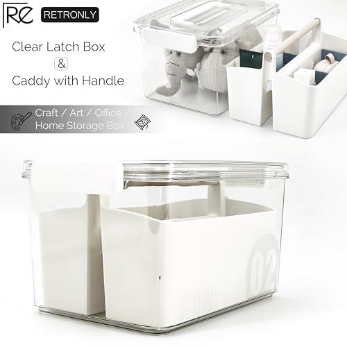 Craft Caddy with Lid and Lift-Out Portable Caddy, Blue | Art Supply Storage, Adjustable Dividers, Clear Storage Organizer, Teacher Supplies, Markers & Brushes, Stackable 11x8x7 in - color: Clear-Blue