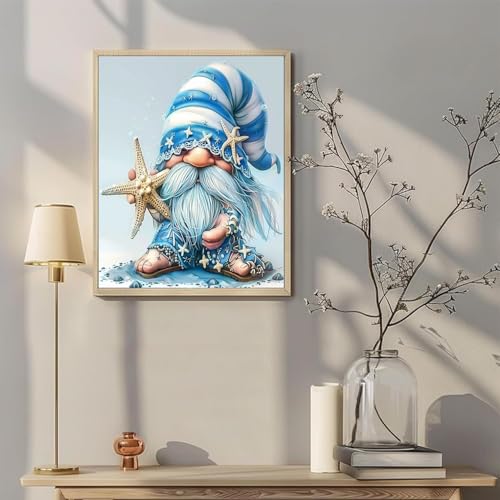 gnome with Starfish Painting Paint by Numbers Kits 16x20 inch Canvas Blue Ocean Style Pattern DIY Oil Painting for Adults Beginners with Brushes Acrylic Pigment Drawings Gift Holiday(with Frame) - color: Artwork 09, size: 16''x20''(DIY frame)