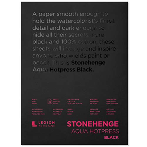 Stonehenge Aqua Black Medium Weight Pad, 140lb, Hotpress, 9 x 12 Inches, 15 Sheets for Wet and Dry Media - size: 9x12