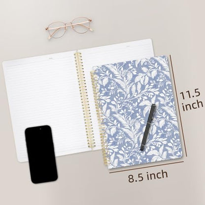 Cute Spiral Notebook journal A4 Aesthetic Pretty Design for Women Girls Kawaii with Pocket, 8.5 x 11 inch, Lined, Blue Leaves - color: Blue Leaves, style: Lined