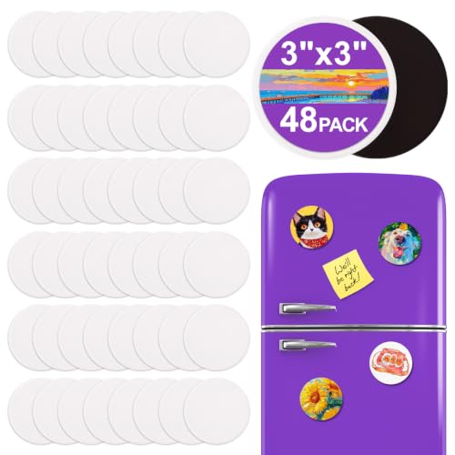 ESRICH 48Pack 3x3IN Round Mini Canvas Magnets, Small Magnetic Paint Canvas | Non-toxic, Ideal for Acrylic, Watercolor, Oil Painting, DIY Magnet Kit, Refrigerator Decor - size: 3 x 3 in (48 Pack)