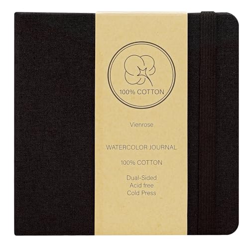 Vienrose Watercolor Sketchbook Journal 5.5x5.5 Inch 24 Sheets Black - color: Black, size: 5.5x 5.5 Inch