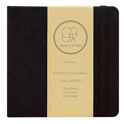 Vienrose Watercolor Sketchbook Journal 5.5x5.5 Inch 24 Sheets Black - color: Black, size: 5.5x 5.5 Inch