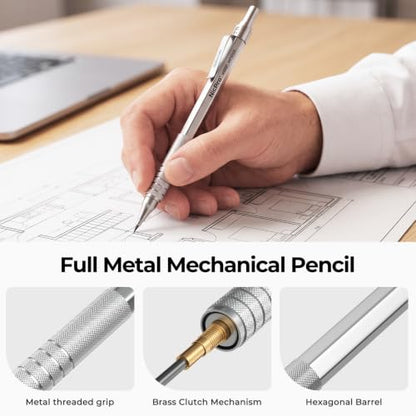 Nicpro 3 Pack 2.0 mm Mechanical Pencil Set with Case for Architects - color: Silver