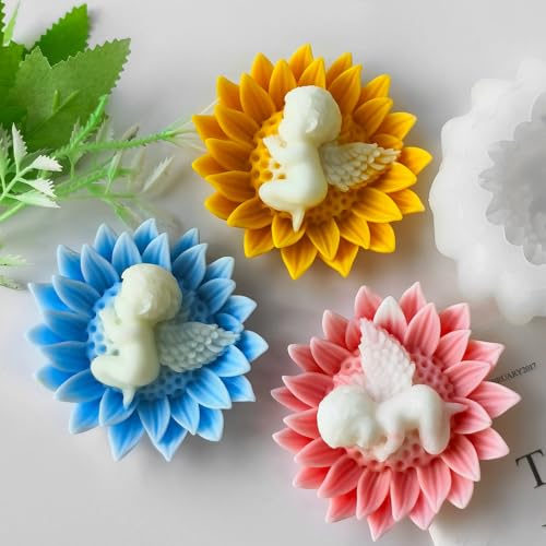 Flower Candle Molds, 3D Sunflower Angel Baby Flower Making Mold - color: 1 PCS Baby In Sunflower Silicone molds