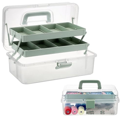 BTSKY Plastic Dividing Storage Box, Tackle Box with Adjustable Dividers - color: Clear+Green