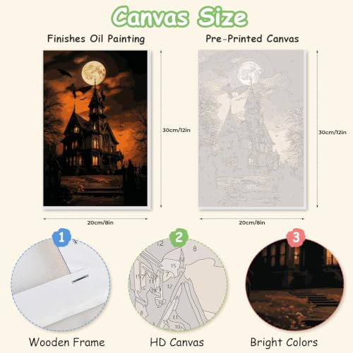 Spandrel Paint by Numbers for Adults Halloween Haunted House Canvas Oil Painting Kit, Gothic Spooky Full Moon Horror Landscape Number Painting, Dark Halloween Wall Art Decor Gift for Beginners - color: H-11
