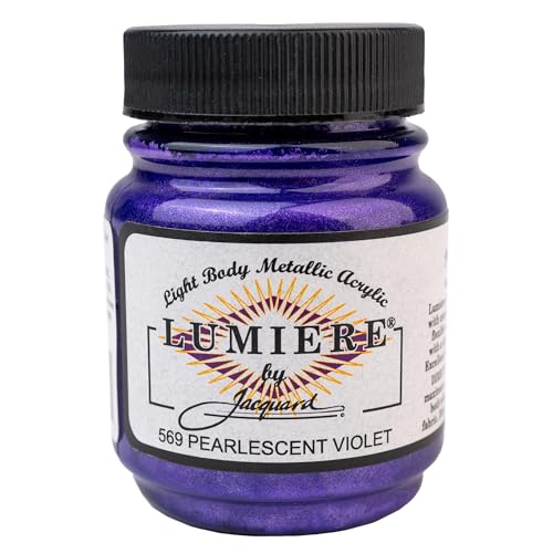 Jacquard Lumiere 2.25oz Fabric Paint Pearlescent Violet - Metallic Paint for Fabric, Leather, Canvas, Paper and Wood - Light-bodied Metallic Acrylic Paint - Lightfast & Vibrant Metallic Acrylic Paints - color: Pearlescent Violet, size: 2.25 Fl Oz (Pack of