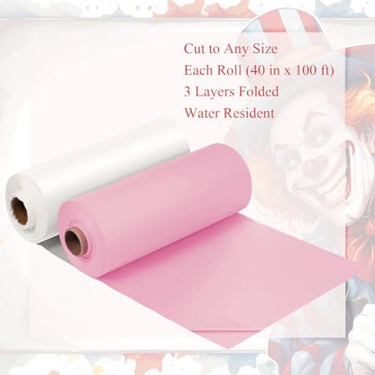 Moukeren 2 Roll Plastic Tablecloth Wedding Circus Party,White and Pink - color: White and Pink
