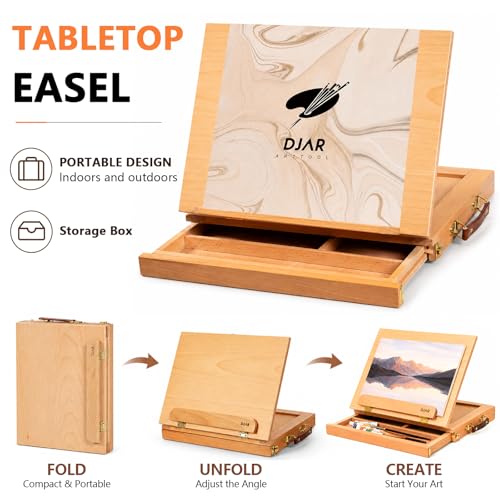 DJAR 49 Pcs Acrylic Paint Set with Tabletop Easel Box, 24 Colors - style: Tabletop Easel Set