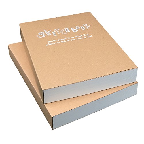 Kraft Cover Drawing Notebook & Sketchbook – Set of 2 Blank Plain Sketch Books – 125g Thick Paper, 200x280mm Paper Ideal for Drawing & Sketching- 128 sheets/256 Pages – 180 Degree Opening, 2pcs - size: 200x280mm