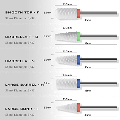 Ceramic Nail Drill Bit 10Pcs-3/32 Nail Drill Bits for Acrylic Nails,Professional Electric Nail Drill for Crystal Nail Extension Nail Removal,The Short Handle Does Not Shake., 1.0 Count - size: Combo 02