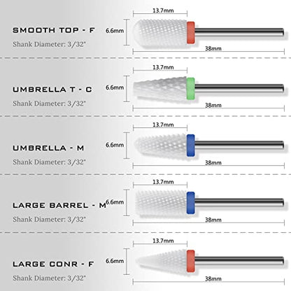 Ceramic Nail Drill Bit 10Pcs-3/32 Nail Drill Bits for Acrylic Nails,Professional Electric Nail Drill for Crystal Nail Extension Nail Removal,The Short Handle Does Not Shake., 1.0 Count - size: Combo 02