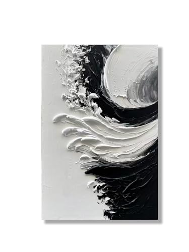 NANKAI Art Hand-painted thick textured white and black minimalist oil painting home wall art Deco 36x24 inches - color: NKHB153