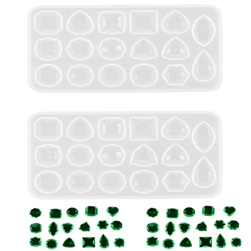 2Pcs Faceted Gemstone Silicone Mold for Jewelry Making | Gem Jewelry Casting Mold,Resin Jewelry Casting Molds - color: mix