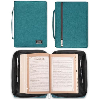 Christian Art Gifts Men/Women's Bible Cover Jesus Fish, Teal Canvas, Medium - color: Teal/Jesus Fish, size: Medium