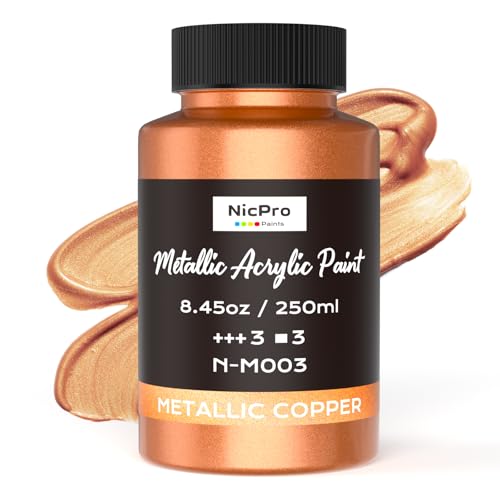 Nicpro Metallic Copper Acrylic Paint, 8.45oz/250ml Large Copper Leaf Paint | Non Toxic, Non Fading Craft Paints for Metal, Wood, Clay, Fabric, Canvas, Furniture, Handcrafts, Art Supplies - color: Copper, size: 8.45 Fl Oz (Pack of 1)
