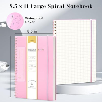 Yoment Graph Paper Notebook Spiral Notebook 8.5 x 11 Large Grid Notebooks | 100 GSM Thick Graph Paper, A4 Plastic Cover Graphing Notebook for Work School Engineering, A4 Pink - color: Pink, style: E - Graph - A4