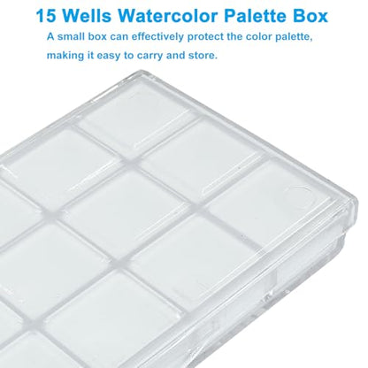 Piutouyar Portable Paint Palette Box for Watercolor, 15 Wells, Transparent