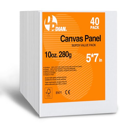 Canvas Boards for Painting 5x7 Inch, 40-Pack Bulk Canvas Value Pack - Art Supplies Blank Paint Canvas Panels for Acrylic, Oil, Watercolor, Tempera, Gouache - size: 5"x7"