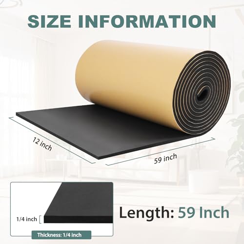 FONUNO Neoprene Foam Padding with Adhesive Closed Cell Foam, Black | Self Adhesive Foam Sheets Neoprene Foam Roll Padding for Gaskets Liner Crafts DIY, 12" Wide x 59" Long x 1/4" Thick - color: Black, size: 12" Wide x 59" Long x 1/4" Thick