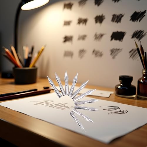 Pssopp 10PCS Calligraphy Pen Nib, Oblique Calligraphy Dip Pen Set Comic Pen Nib Replacement Nibs for Writing Painting Signing Pens[B10*10] - color: B10*10