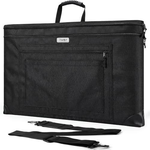 JusArt Art Portfolio Bag, 24x36 Foldable Light Weight Portfolio Folder Case with Adjustable Shoulder Strap, Leather Corners, Waterproof Art Bag for Artists and Adults for Artwork, Poster, Sketching - size: 24x36
