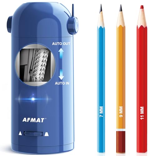 AFMAT Electric Pencil Sharpener, Fully Automatic Pencil Sharpener for 7-11.5mm Colored/Jumbo Pencils, Auto in & Out, Rechargeable Hands-Free Pencil Sharpeners for Classroom Home Office PSX5, Blue