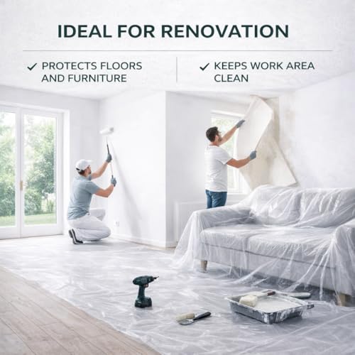 GREEN LIFESTYLE Plastic Drop Cloths for Painting 12 x 9 ft [6 Pack] – Waterproof Paint Drop Cloth, Plastic Sheets Floor Cover, Disposable Tarp for Furniture Protection, Remodeling and Moving - size: 9x12