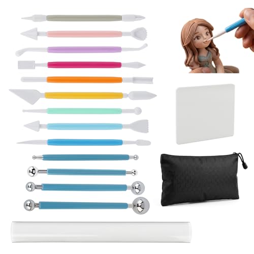 16PCS Clay Sculpting Tools Set with Roller & Storage Bag