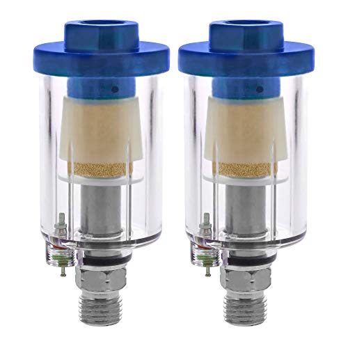 TCP Global Mini In-Line Air Filter (2 Pack) - Water & Oil Separator | With Drain Valve - Water Trap, Air Dryer, Removes Moisture, Dirt - Use on Compressor Hose, Pneumatic Tools, Paint Spray Guns