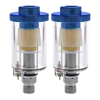 TCP Global Mini In-Line Air Filter (2 Pack) - Water & Oil Separator | With Drain Valve - Water Trap, Air Dryer, Removes Moisture, Dirt - Use on Compressor Hose, Pneumatic Tools, Paint Spray Guns