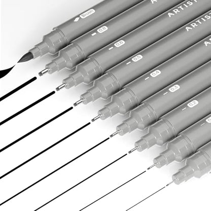 ARTISTRO Set of 9 Fineliner Pens - Black Micro Pens with Ultra Fine Tips for Drawing, Sketching, Writing, Journaling and Technical Illustration - Waterproof Archival Ink