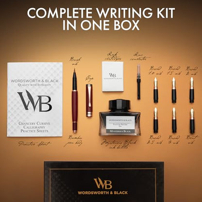 Wordsworth & Black Luxury Bamboo Violet Calligraphy Pen Set, 6 Nibs | Fountain Ink Bottle, Cartridges , Refill Converter, Gift for Men , Women, Smooth Writing, Journaling , Lettering - color: Violet Wood