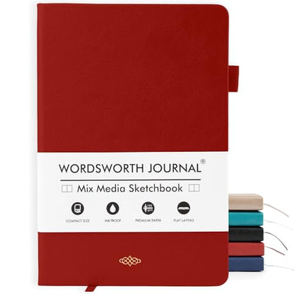Wordsworth & Black Mixed Media Journal, 96 Pages, A5 Paper, Red - color: Red