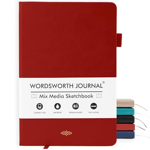 Wordsworth & Black Mixed Media Journal, 96 Pages, A5 Paper, Red - color: Red