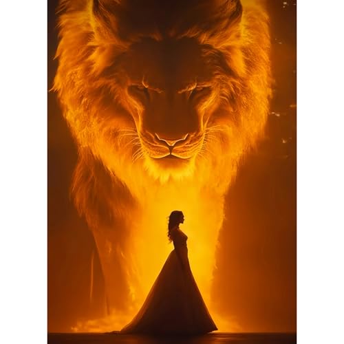 puonidwo Lion and Woman Diamond Painting Kits for Adults Beginners, 5D Full Round Drill Diamond Art Kits, for Home Wall Decor 12X16 Inch - color: BK092