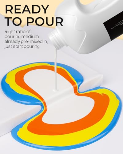 Nicpro 8 Colors Large Bulk Acrylic Pour Paint Set (33.8 oz, 1000 ml) Premixed High Flow Art Pouring Paint Supplies Kit with Silicone Pour Oil, Gloves for Beginner Cell Creation Flow DIY, Ready to Pour | High Flow Art Pouring Paint Supplies Kit with Silico