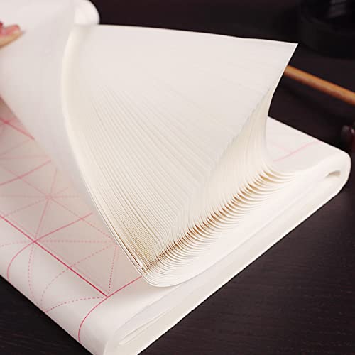 MEGREZ Grid Xuan Paper Chinese Sumi Calligraphy Writing Practice Rice Paper | 7.5cm grid, 100 sheets, half raw ripe xuan rice paper, good ink absorption, beginner student kanji calligraphy practice - size: 7.5 cm/Grid