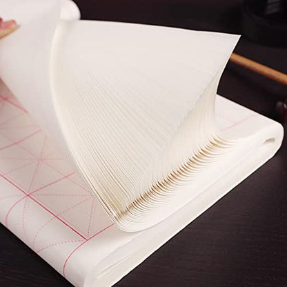 MEGREZ Grid Xuan Paper Chinese Sumi Calligraphy Writing Practice Rice Paper | 7.5cm grid, 100 sheets, half raw ripe xuan rice paper, good ink absorption, beginner student kanji calligraphy practice - size: 7.5 cm/Grid