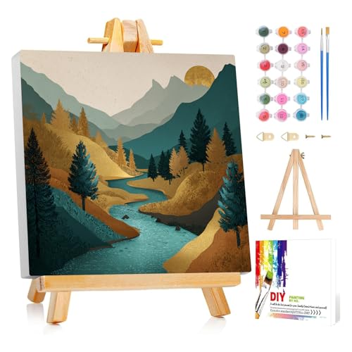 Framed Paint by Numbers Kit for Adults Beginner & Kids Ages 8-12 Mountain Adult Paint by Number Kits on Canvas with Easel Landscape Painting by Numbers for Adults with Frame DIY Painting Kits 8x8 Inch - color: NZB21, size: 8x8 Inch