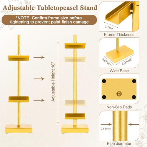 2 Pack Adjustable Tabletop Easel Stand Metal Picture Frame Stand Table Art Easels for Display Adjustable Picture Holder for Photo, Signs, Canvas(Gold,18 Inch) - color: Gold, size: 18 Inch