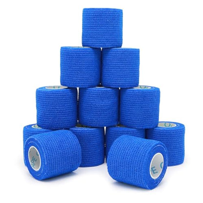 OK TAPE 12 Rolls Self Adhesive Bandage Wrap, Cohesive Elastic Athletic Tape - color: Blue, size: 2 Inch