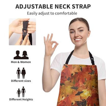 Fall Aprons Thanksgiving Kitchen Apron With 2 Pockets Autumn Harvest Pumpkin Maple Leaves Farmhouse Cooking Apron With Adjustable Neck Strap for Baking Crafting Gardening - color: Fall-harvest Pumpkins