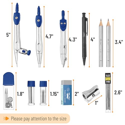 Mr. Pen- Geometry Set, 15 pcs, Navy Blue, 6 Inch Swing Arm Protractor - color: Navy Blue