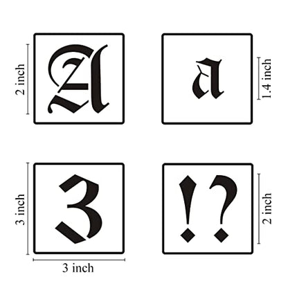 2 Inch Alphabet Letter Stencils for Painting - 70 Pack Old English Letter and Number Stencil Templates with Signs for Painting on Wood, Reusable Letters Stencils for Chalkboard Wood Signs & Wall Art - size: 2 Inch