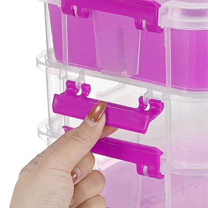 JUXYES 4-Tiers Plastic Stack Carry Storage Containers Box wih Handle Lids - color: Purple